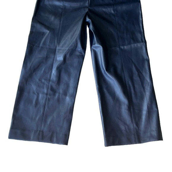 NWT Ann Taylor High Waist Easy Straight Cropped Navy Blue Faux Leather Pants  14 - Picture 8 of 11